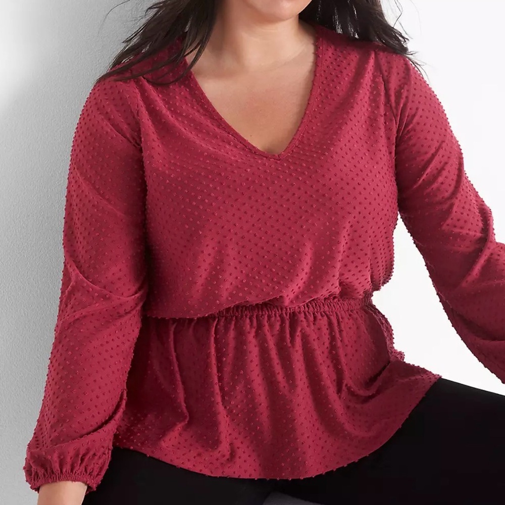 Lane Bryant Raspberry Textured Peplum Blouse - Picture 3 of 3